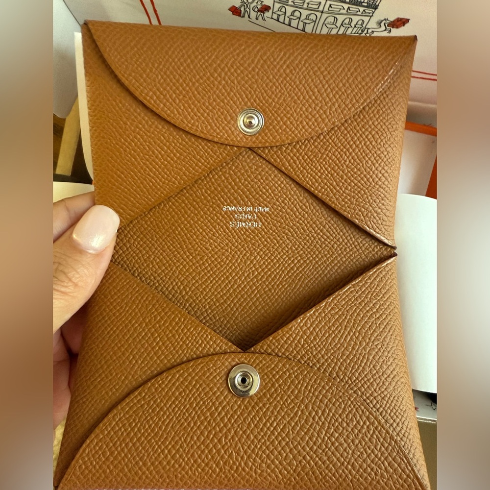 Calvi Card Holder with Hermes Orange Box with Black Ribbon